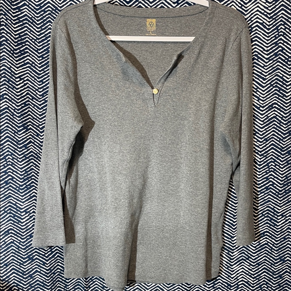 Anne Klein Sport Gray Long Sleeve Top 100% Cotton